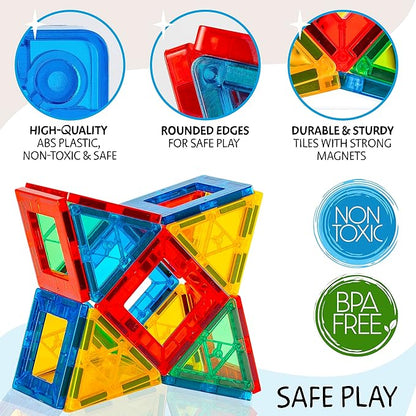Magnetic Tiles 125 PCS+ Bonus Zippered CASE, Magnetic Tiles for Kids Toy for 3 4 5 6 7 8 Year Old Boys & Girls, Magnetic Tiles Building Set, Great Gift for Kids Aged 3-8, XL Set