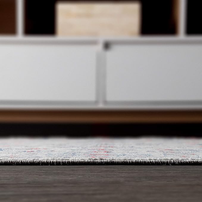 JONATHAN Y MDP107A-28 Modern Vintage Indoor Area-Rug Country Easy-Cleaning Bedroom Kitchen Living Room Non Shedding, 2 X 8, Light Gray,red