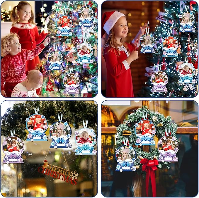 Barydat 24 Set Snow Globe Picture Frame Craft Kits Paper Winter Crafts for Kids Bulk Christmas Tree Ornament Winter Photo Frame Crafts for Home Classroom Activities Xmas Party Decoration