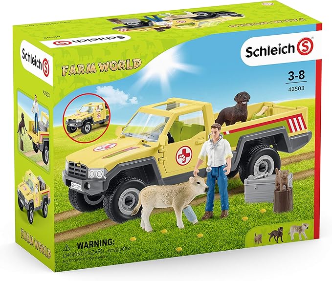 Schleich Vet Visit to the Farm Farm World 12-Piece Veterinarian and Truck Toy Set with Animal Toys for Kids Ages 3-8