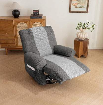 Lavish Cover Jacquard Recliner Chair Cover, Stretch Recliner Slipcover, Lazy Boy Recliner Sofa Protector, Furniture Cover for Pets and Scratches(Recliner,Darkgrey+LightGrey)