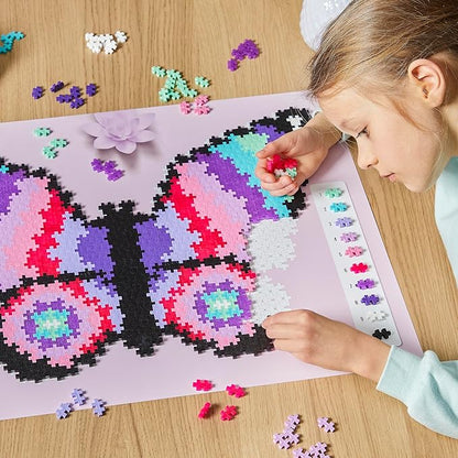 Plus Plus Puzzle By Number, 800 Piece Mini Interlocking Hashtag Color Blocks, 3D Pixel Art Kit for Kids - Butterfly