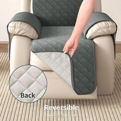 CHUN YI Recliner Chair Cover, Non-Slip Recliner Covers, Washable Lazy Boy Recliner Covers with Pockets, Water Resistant Recliner Slipcover for Pets (Dark Grey, Small Recliner)