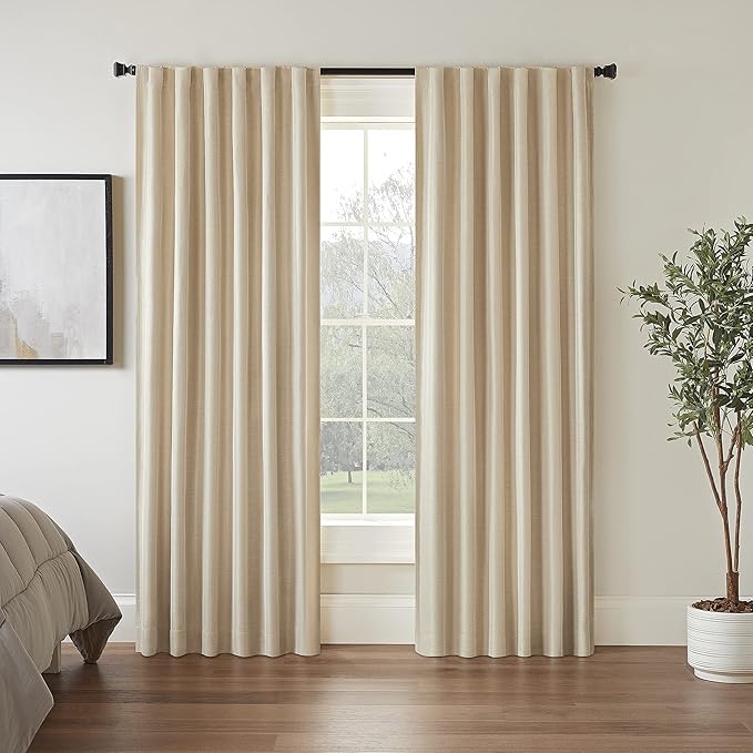 Eclipse Fresno Modern Blackout Thermal Rod Pocket Window Curtain for Bedroom (1 Panel), 52" x 84", Wheat