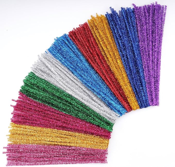Caydo 200 Pieces Glitter Pipe Cleaners Craft Chenille Stems for DIY Art Creative Crafts Party Decorations (12 Inch x 6 mm)