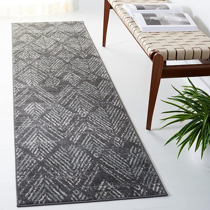 SAFAVIEH Amsterdam Collection Runner Rug - 2'3" x 8', Dark Grey & Light Grey, Modern Design, Non-Shedding & Easy Care, Ideal for High Traffic Areas in Living Room, Bedroom (AMS110G)