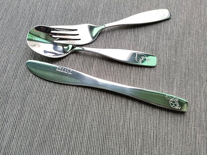 Exzact Children Flatware 6pcs, Stainless Steel Kids Silverware Toddler, Dishwasher Safe, BPA Free, 24M+, Engraved Ocean Creatures Dolphin, Turtle, Whale