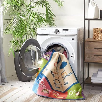 SAFAVIEH Kids Playhouse Collection Area Rug - 5' Round, Beige & Blue, Non-Shedding Machine Washable & Slip Resistant Ideal for High Traffic Areas for Boys & Girls in Playroom, Bedroom (KPH225A)