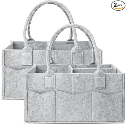 Cute Castle 2 Pack Diaper Caddy Organizer - Portable Baby Caddy Organizer with Handle, Nursery Storage Bin and Car Organizer for Girls, Boys - Baby Gift Basket - Grey