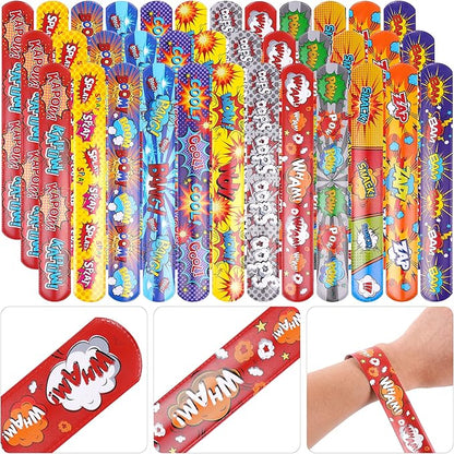 Kolewo4ever 144 Pieces Hero Slap Bracelet Hero Text Wristbands Hero Party Favors Slap Bracelets for Kids Boys Girls Snap Bracelets Hero Party Supplies