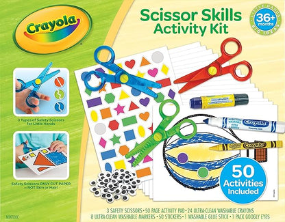 Crayola Toddler Scissor Skills Activity Kit (3ct), Safety Scissors and Craft Supplies, Toddler Crafts, Gift for Kids, Ages 3+