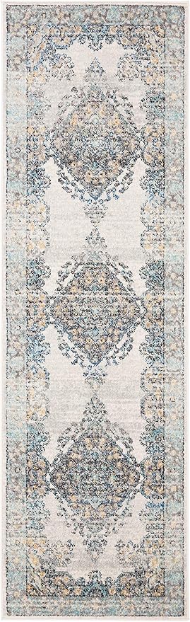 SAFAVIEH Evoke Collection 2'2" x 7' Grey/Blue EVK250F Oriental Medallion Distressed Non-Shedding Living Room Entryway Foyer Hallway Bedroom Runner Rug