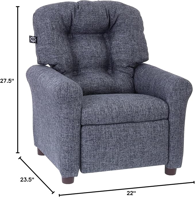 The Crew Furniture Traditional Kids Recliner, Toddler Ages 1-5 Years, Home Décor Polyester Linen, Gray