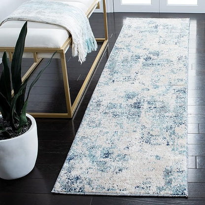 SAFAVIEH Aston Collection Runner Rug - 2' x 8', Ivory & Blue, Modern Abstract Design, Non-Shedding & Easy Care, Ideal for High Traffic Areas in Living Room, Bedroom (ASN710M)