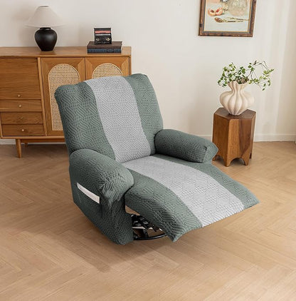 Lavish Cover Jacquard Recliner Chair Cover, Stretch Recliner Slipcover, Lazy Boy Recliner Sofa Protector, Furniture Cover for Pets and Scratches(Recliner,Green+LightGrey)