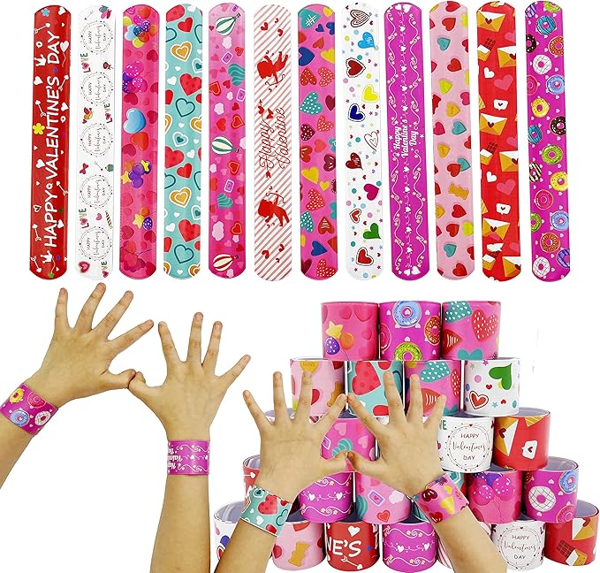 Valentine Slap Bracelets for Kids Valentines Day Slap Bracelets Bulk for Boys and Girls Holiday Slap Bracelet Party Favors Supplies Classroom Prizes Exchanging Gifts (24)