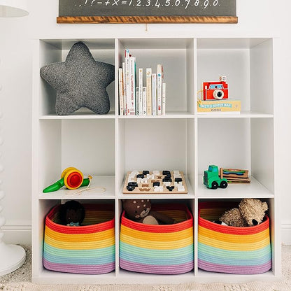 OrganiHaus Set of 3 Rainbow Baskets - Colorful Woven Storage Baskets for Playroom, Nursery & Classroom Decor, Toy Storage, 15x9x10