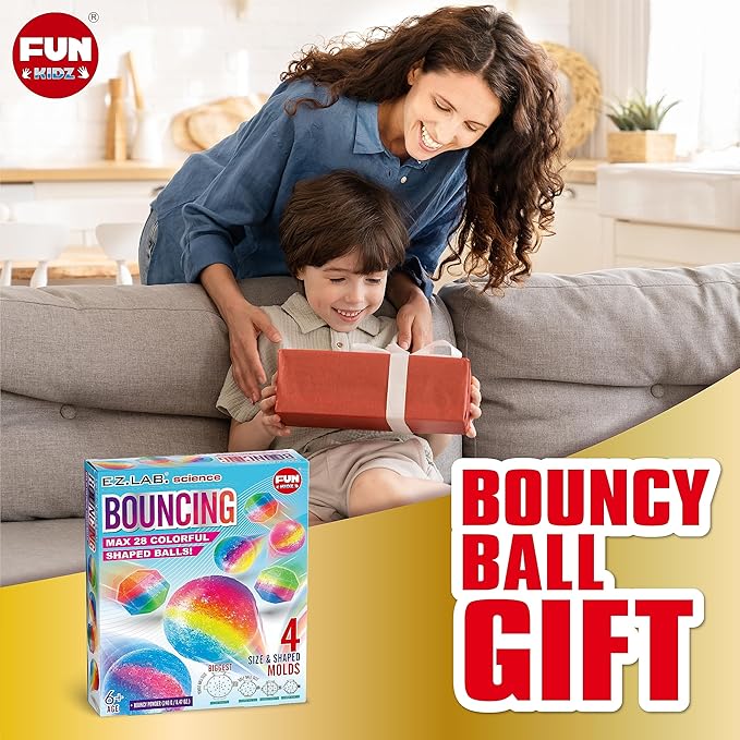 Big Bouncy Ball Kit for Kids, FunKidz DIY Ultimate Magic Bouncy Ball Making Kit Science Craft Projects Birthday Party Activities for Boys Girls Ages 6-12 Includes Tennis Size Ball Model and Powder