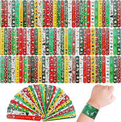 96 PCS Christmas Party Favors for Kids Bulk，Treats Bags Slap Bracelets Holiday Slap Bracelet Trinkets for kids School Classroom Students ，Goody Goodies Bag Stocking Stuffers Gifts Toys Xmas Gift