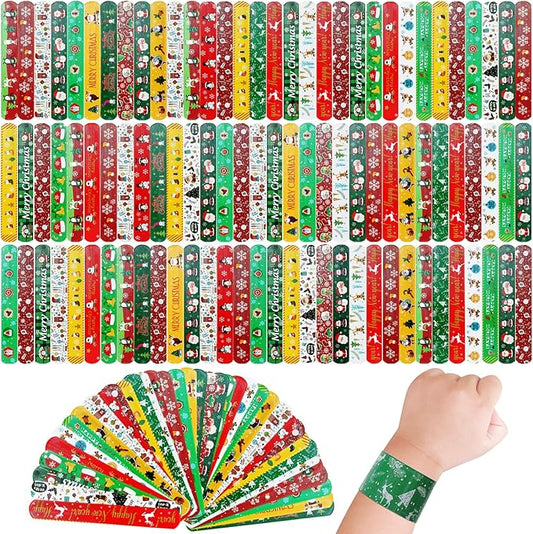 96 PCS Christmas Party Favors for Kids Bulk，Treats Bags Slap Bracelets Holiday Slap Bracelet Trinkets for kids School Classroom Students ，Goody Goodies Bag Stocking Stuffers Gifts Toys Xmas Gift