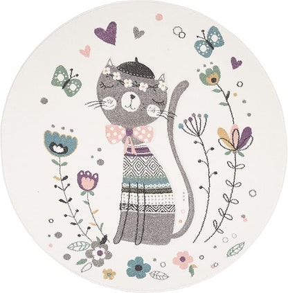 SAFAVIEH Carousel Kids Collection 3' Round Ivory/Pink CRK187A Parisian Floral Cat Non-Shedding Playroom Nursery Bedroom Area Rug