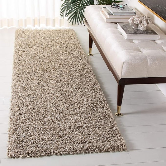 SAFAVIEH Athens Shag Collection Runner Rug - 2'3" x 8', Beige, Non-Shedding & Easy Care, 1.5-inch Thick Ideal for High Traffic Areas in Living Room, Bedroom (SGAS119G)