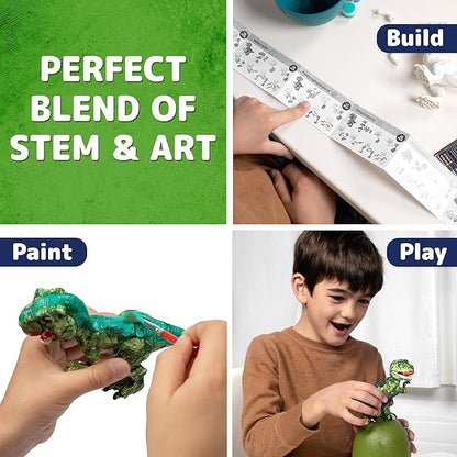 Prextex Build & Paint Your Own Dino Kit, 1 Pack - Collectible Dinosaur Toy, Surprise Dino, Building Toy, Arts & Crafts for Kids Ages 6-8, Painting/Art Set, Kids Gifts, Easter Basket Stuffers, Dino Egg