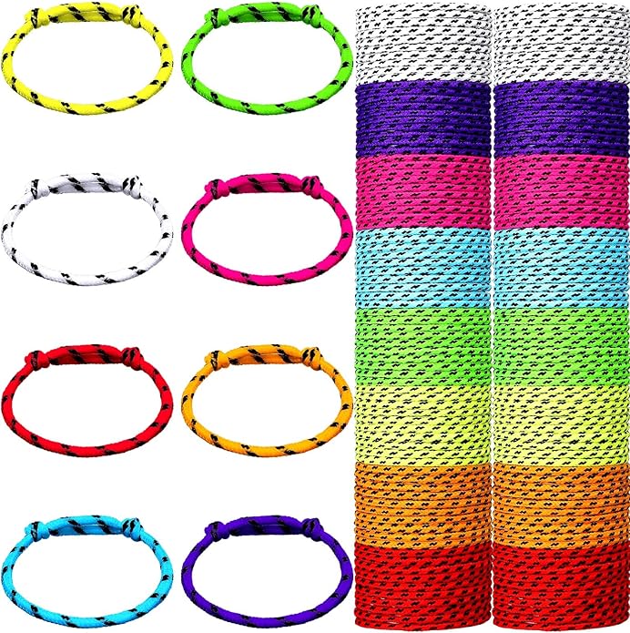 Friendship Bracelets Rope 168 Bracelets in 8 Assorted Colors Adjustable Bracelets for Kids Neon Rope Woven Friendship Bracelets for Girls and Boys Goody Bag Stuffers Party Favors