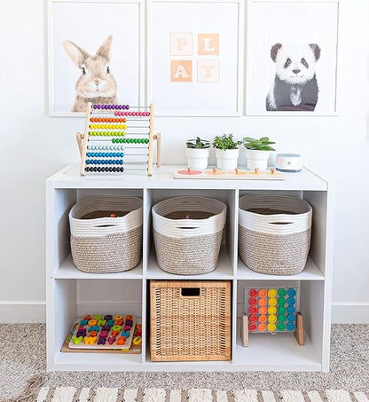 OrganiHaus Cotton Rope Basket for Shelf - Woven Storage Basket for Organizing, Closet & Toy Storage - Brown/Off-White - 15x9x10
