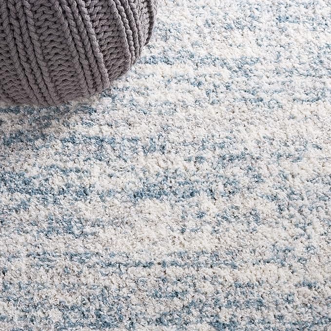 SAFAVIEH Berber Shag Collection Runner Rug - 2'3" x 8', Ivory & Light Aqua, Non-Shedding & Easy Care, 1.2-inch Thick Ideal for High Traffic Areas in Living Room, Bedroom (BER563J)