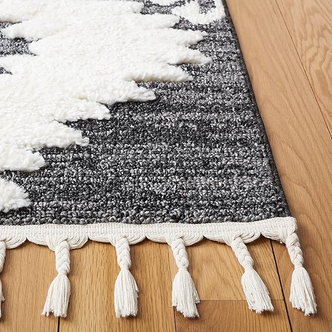 Safavieh Moroccan Tassel Shag Collection Runner Rug - 2'3" x 6', Grey & Ivory, Moroccan Design, Ideal for High Traffic Areas in Entryway, Kitchen & Bathroom (MTS652H-26)