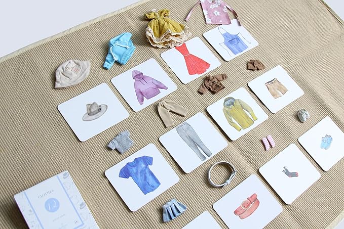 Montessori Language Materials Objects with Similar Cards 12pcs Mini Clothing Replicas with Cards