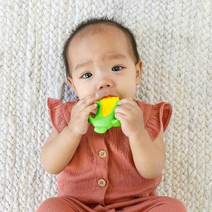 Infantino Lil' Nibbles Textured Silicone Teether - Sensory Exploration and Teething Relief with Easy to Hold Handles, Corn