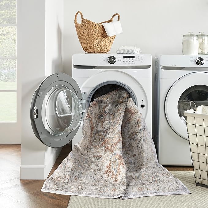 Nourison Astra Machine Washable Traditional Grey/Multi 2'2" x 12' Area Rug, Easy Cleaning, Non Shedding, Bed Room, Living Room, Dining Room, Kitchen (2x12)