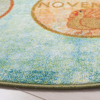 SAFAVIEH Kids Playhouse Collection Area Rug - 5' Round, Green & Blue, Non-Shedding Machine Washable & Slip Resistant Ideal for High Traffic Areas for Boys & Girls in Playroom, Nursery (KPH256Y)