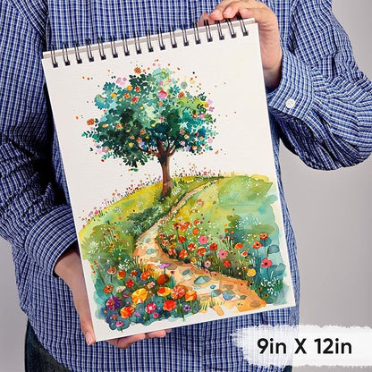 KOVIEDE 100% Cotton Watercolor Paper Pad 9"x12" (3 Pack, 30 Sheets Each) - Cold Press 140lb/300gsm Spiral Bound Watercolor Sketchbook, Artist Quality Art Journal Supplies