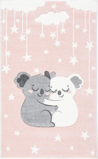 SAFAVIEH Carousel Kids Collection Accent Rug - 2'3" x 4', Pink & White, Koala Design, Non-Shedding & Easy Care, Ideal for High Traffic Areas for Boys & Girls in Playroom, Nursery, Bedroom (CRK195U)