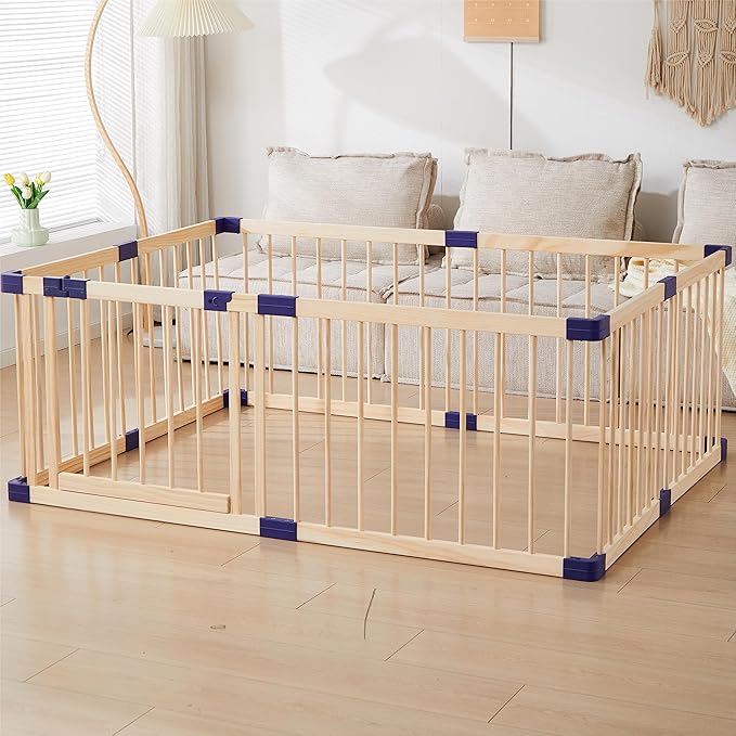 Kids Baby Toddler Playpen Indoor Portable Wooden Freestanding, Kids Baby Pet Cats Dogs Animals Toy Play Fence with Door,Safe Zone Playpen,Baby Safety Play A Perfect Birth Birthday Gift(120x160x61cm)