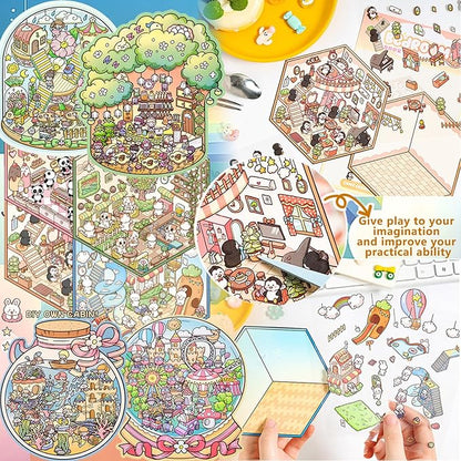 DIY 3D Sticker Scene，8 Sets Pack（500+）, Reusable Sticker Book, Cute Sets for Free Combination, Cute Waterproof for Anywhere, Crafts Party Favors Birthday Gift