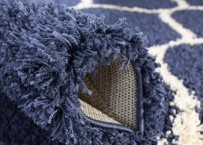 SAFAVIEH Hudson Shag Collection Runner Rug - 2'3" x 6', Navy & Ivory, Moroccan Trellis Design, Non-Shedding & Easy Care, 2-inch Thick Ideal for High Traffic Areas in Living Room, Bedroom (SGH280C)