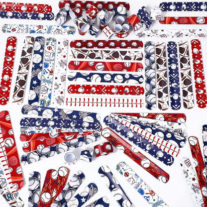 Aoriher 72 Pcs Basketball Slap Bracelets Basketball Wristbands Bracelets Bulk for Basketball Party Favors Sport Themed Bracelet(Baseball)