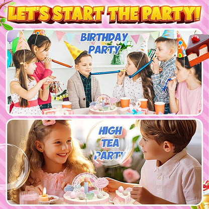 Birthday Cake Toy - Wooden Play Food Fake Birthday Cake Cutting Toys for 3 4 5 Year Old Girl Birthday Gift - Pretend Play Food with Candles&Plates,Tea Party Toys for Kids Age 3+ (28pcs)