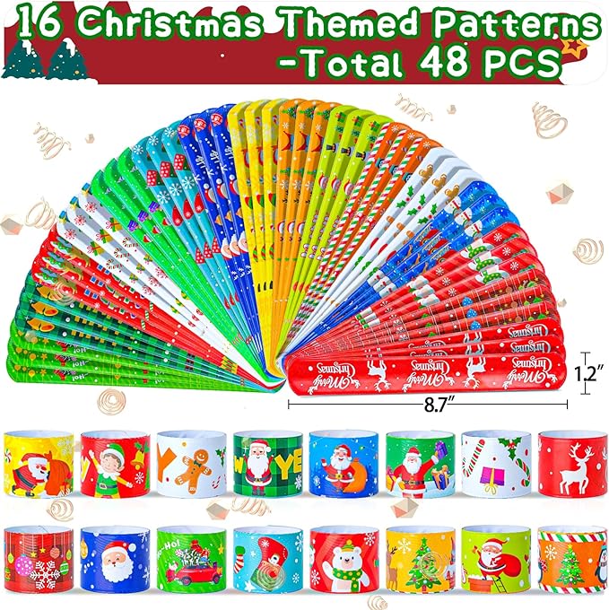 for Kids Party Favors Christmas Slap Bracelets for Kids Xmas Gifts for Students and Classes Christmas Stocking Stuffers for Children Christmas Goodie Bag Fillers Xmas Toys for Kids