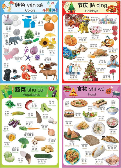 N/A/ Chinese Learning 10-Poster Set for Kids. Montessori-Inspired. Bilingual with Simplified Chinese, English, and Pinyin.