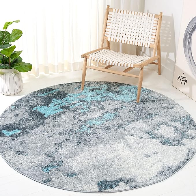 SAFAVIEH Adirondack Collection Area Rug - 6' Round, Turquoise & Grey, Modern Abstract Design, Non-Shedding & Easy Care, Ideal for High Traffic Areas in Living Room, Bedroom (ADR134K)