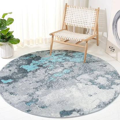 SAFAVIEH Adirondack Collection Area Rug - 6' Round, Turquoise & Grey, Modern Abstract Design, Non-Shedding & Easy Care, Ideal for High Traffic Areas in Living Room, Bedroom (ADR134K)
