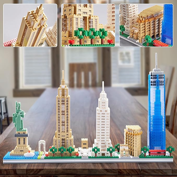 Micro Building Blocks Set World Famous City Architecture New York Skyline Model Kit Skylines Collection Set for Adults and Teens 14+ 3452 Pieces