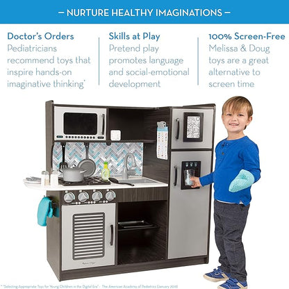 Melissa & Doug Wooden Chef’s Pretend Play Toy Kitchen With “Ice” Cube Dispenser – Charcoal Gray - Kitchen Play Set For Toddlers And Kids Ages 3+