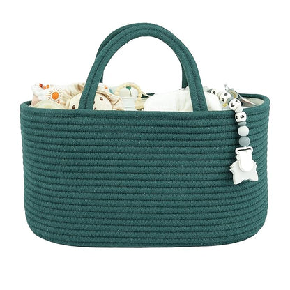 XUANGUO Large Baby Diaper Caddy Organizer for Girl Boy Rope Nursery Storage Bin Basket Portable Holder Tote Bag for Changing Table Car Travel Baby Shower Gifts basket dark green