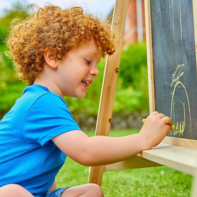 Chalkboard and Painting Easel for Kids. Wooden Double Sided Easel for Arts and Crafts, Learning and Playing. for Indoor and Outdoor Use FSC Treated Wood.
